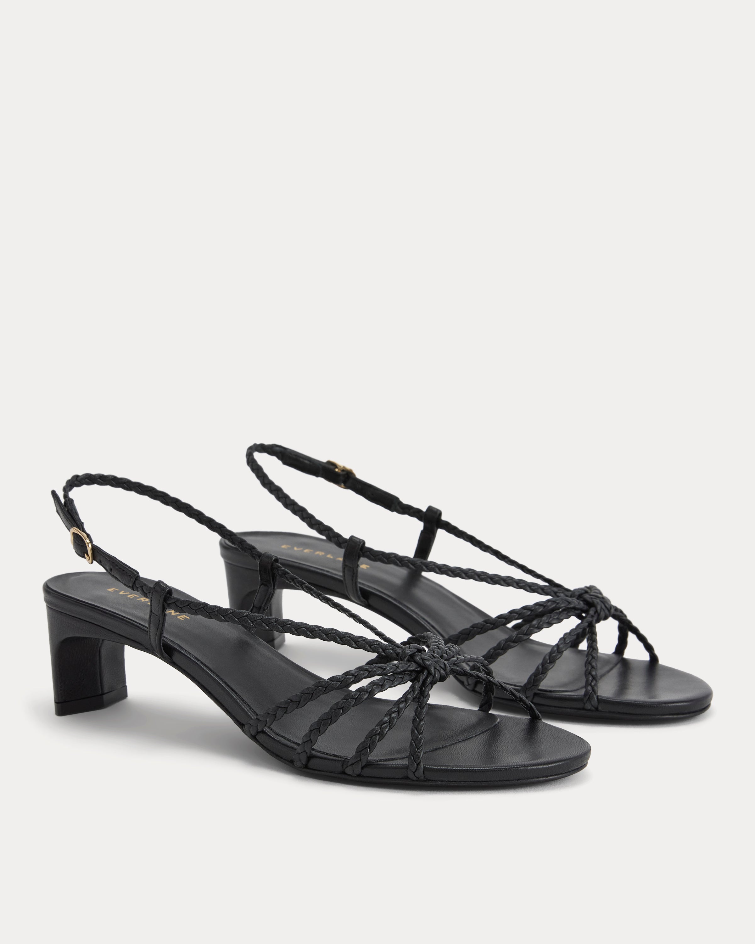 Made in Italy Braided Kitten Heel | Black Leather