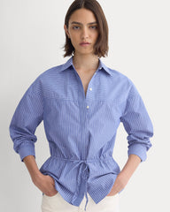 Oversized Cinched Shirt in Ultrasoft Cotton | Mazarine Blue / Optic White