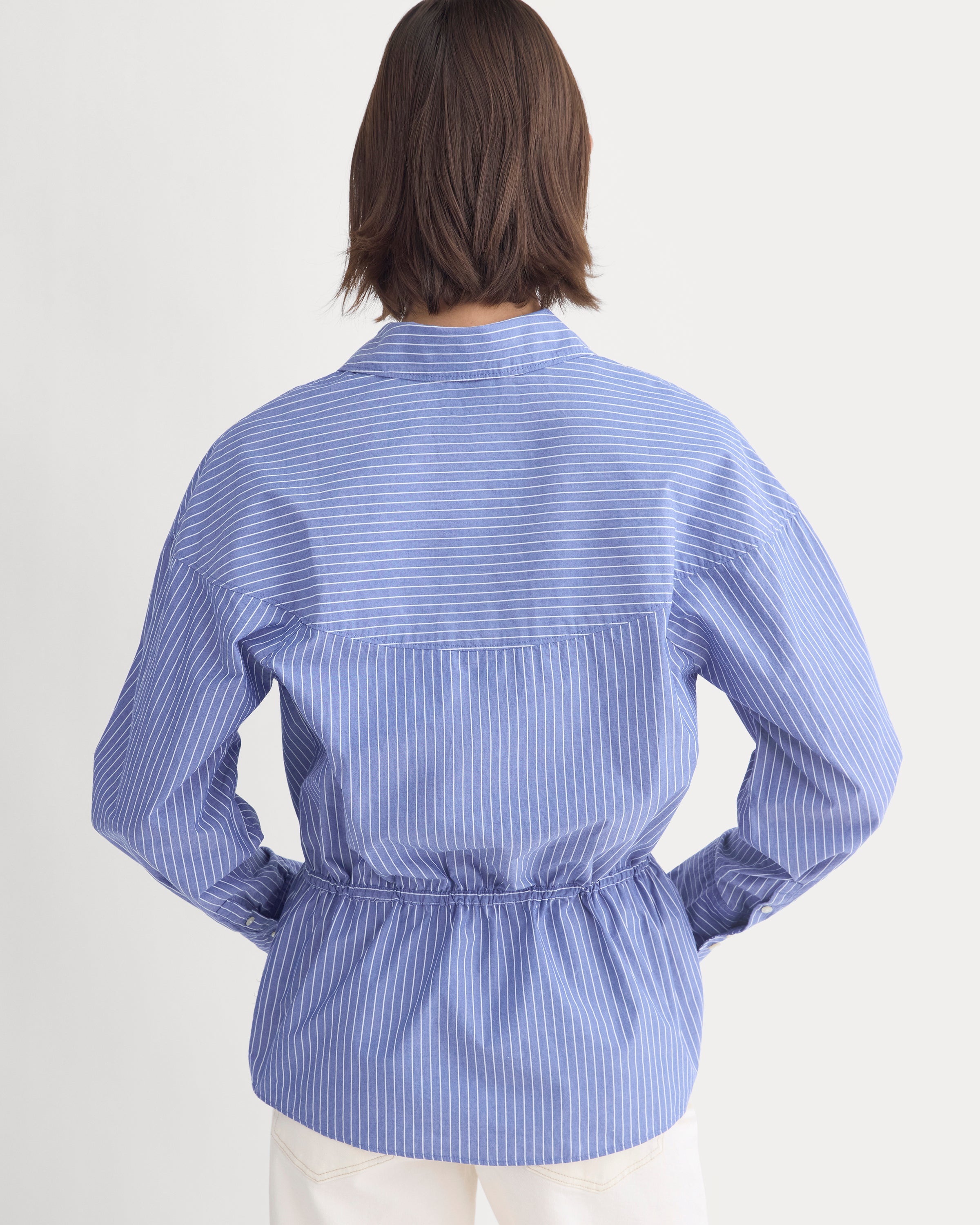 Oversized Cinched Shirt in Ultrasoft Cotton | Mazarine Blue / Optic White