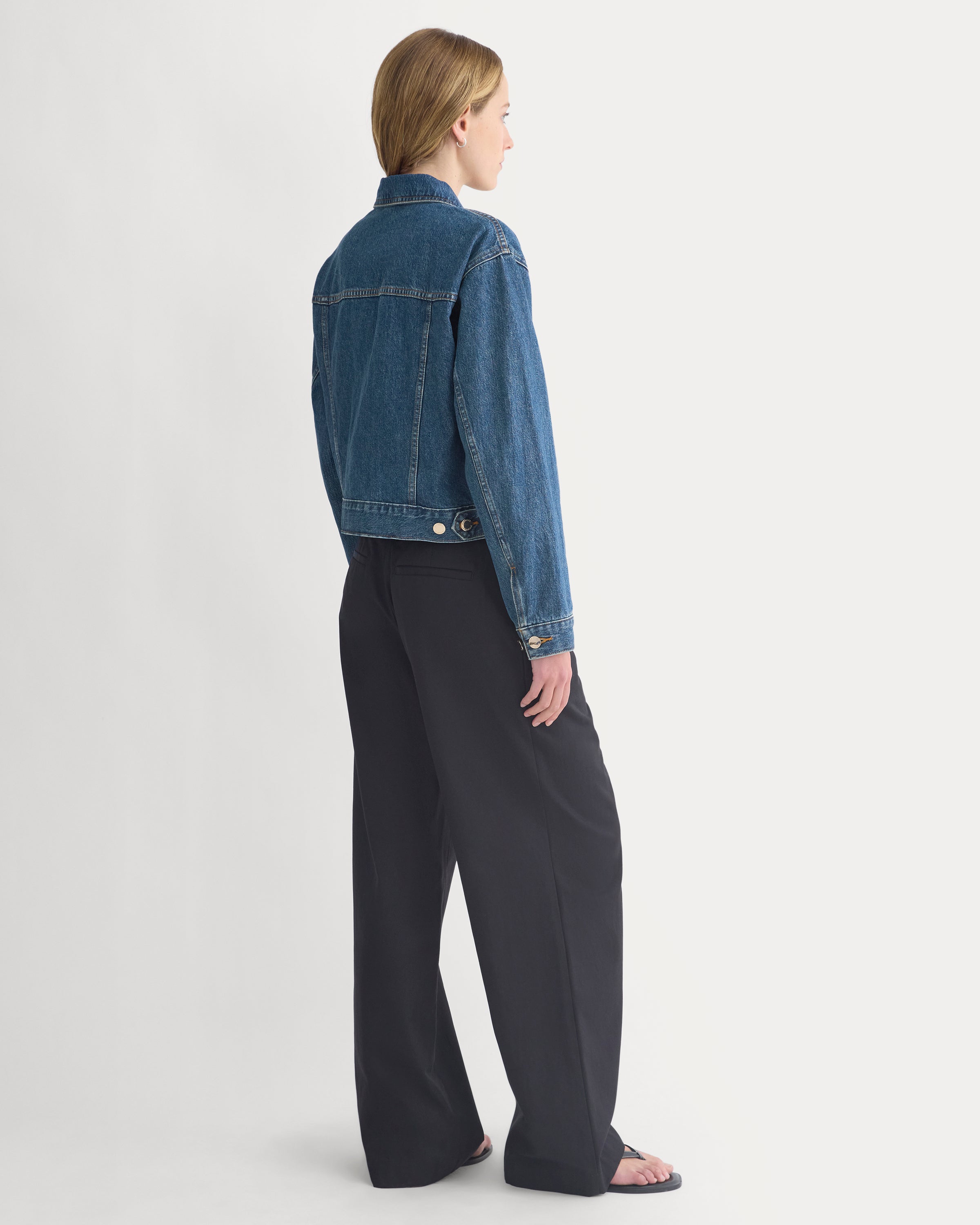 Cropped Trucker Jacket in Denim | Mid Indigo