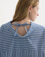 Back-Tie Oversized Shirt in Washed Poplin | Dutch Blue / Bone