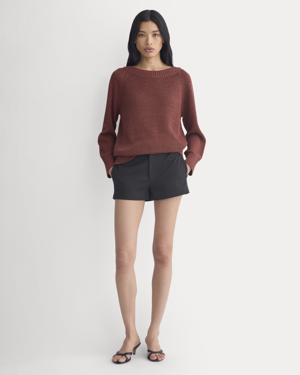 Wide-Neck Crew Sweater in Tape Yarn | Henna Red
