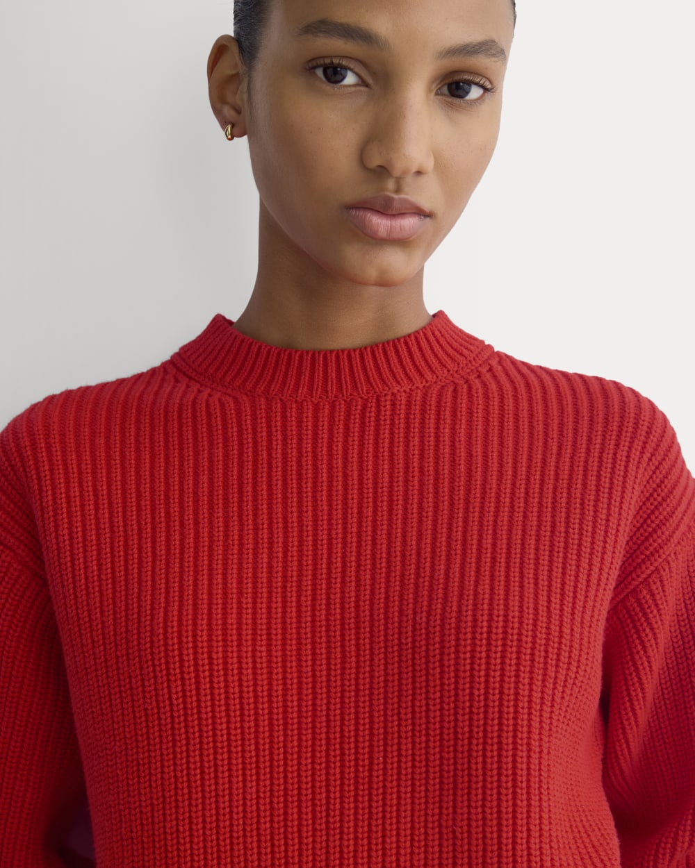Cropped Ribbed Crew in Everyday Cotton | Fiery Red