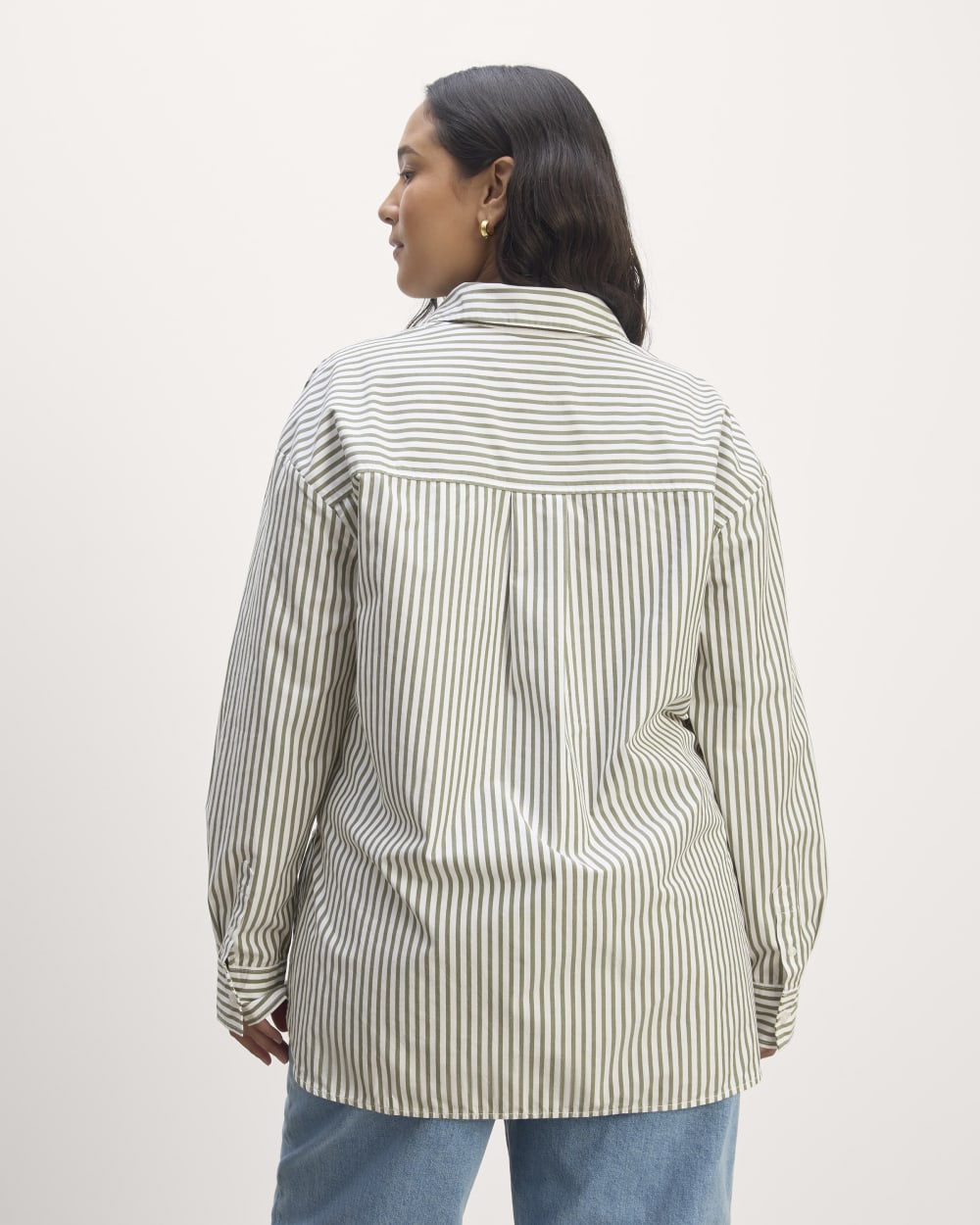 The Supima® Cotton Boyfriend Shirt | White / Moss Green