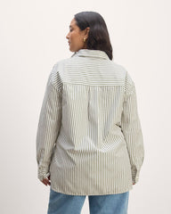 The Supima® Cotton Boyfriend Shirt | White / Moss Green