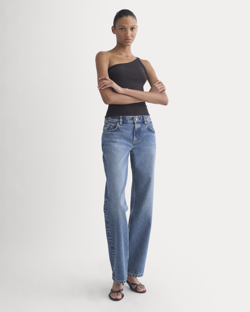 RetroSoft Cotton One-Shoulder Tank | Black