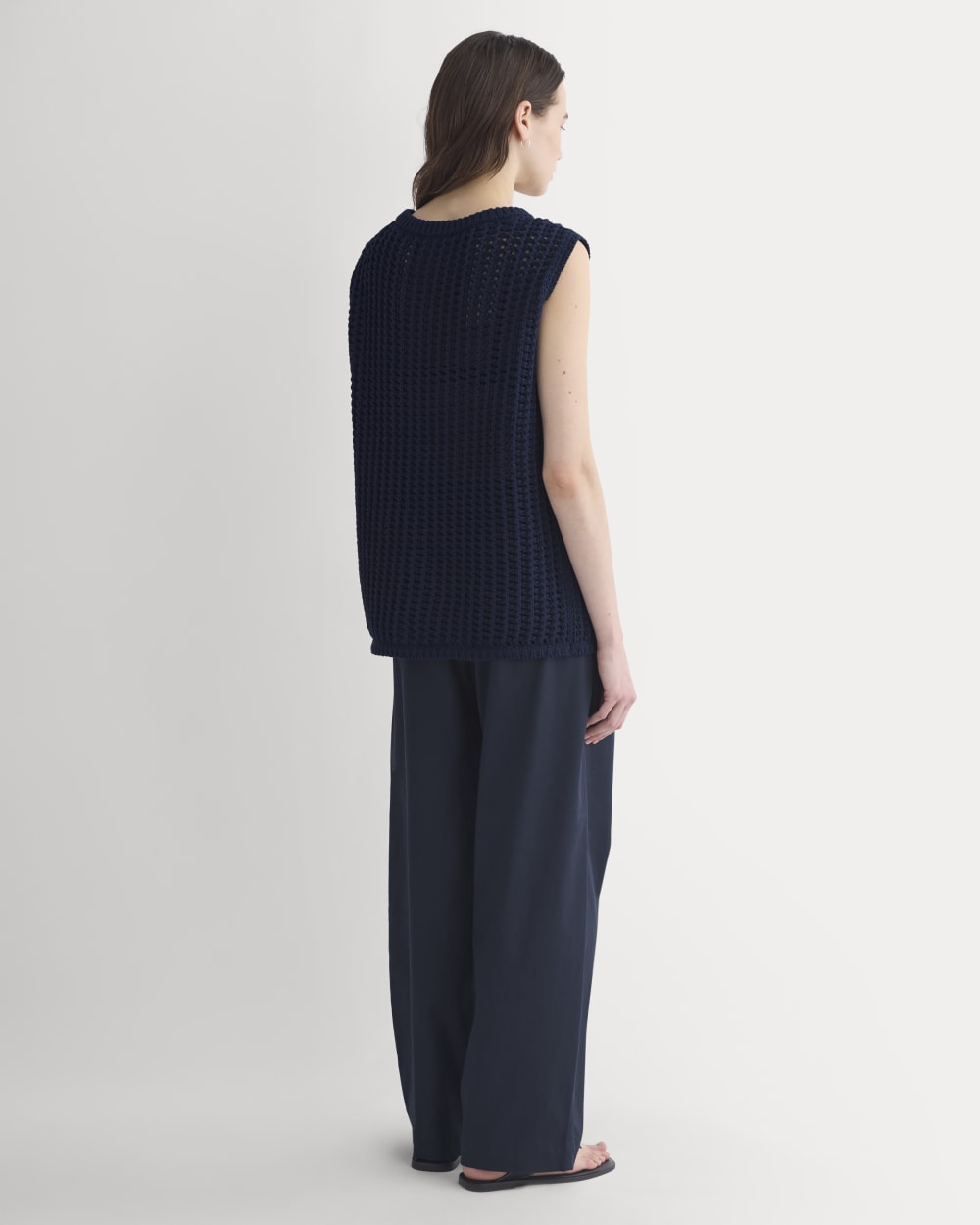 Open-Knit Tunic Vest in Elevated Cotton | Navy