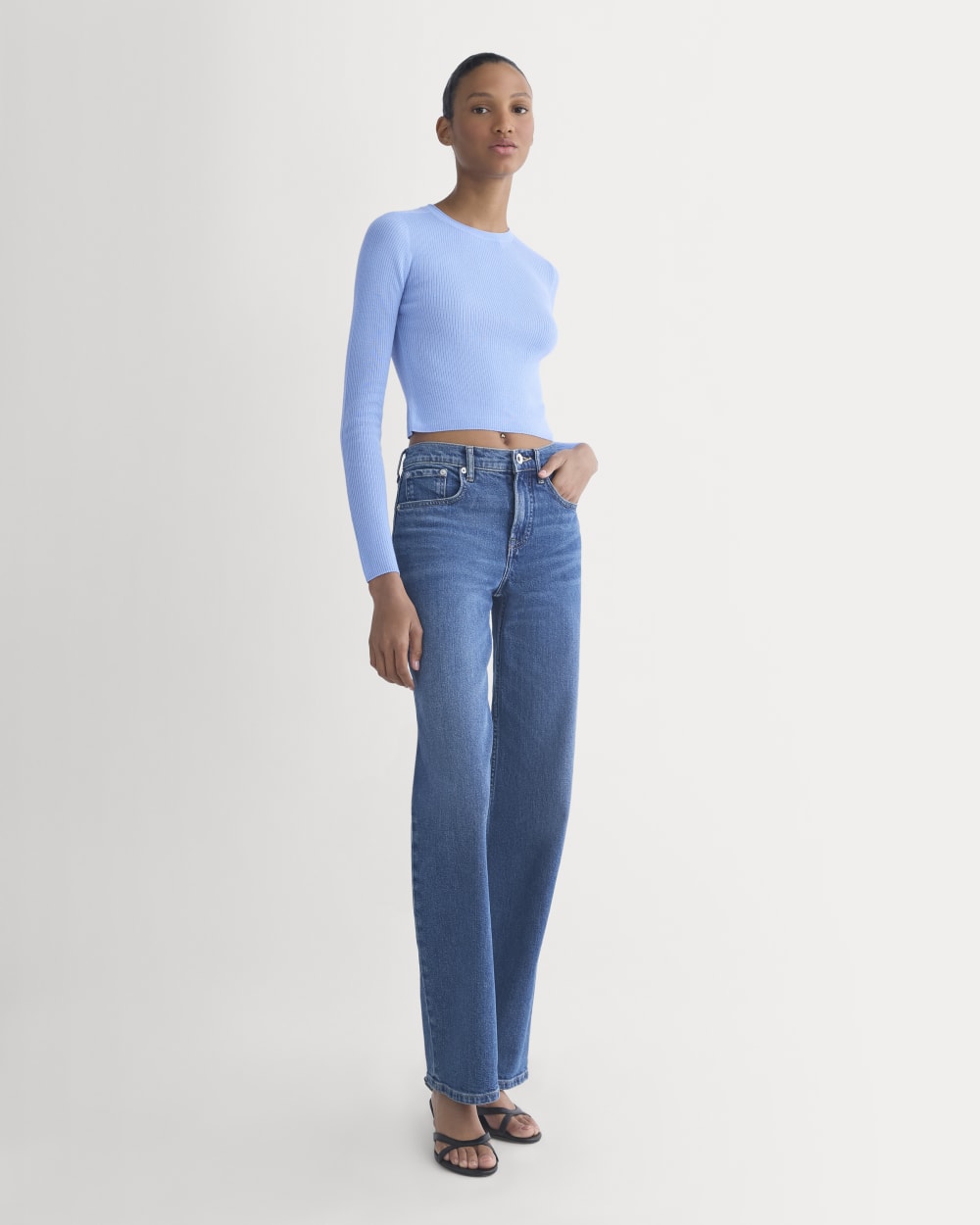 The Cropped Crew Top in Ultrafine Merino | Open Air Blue