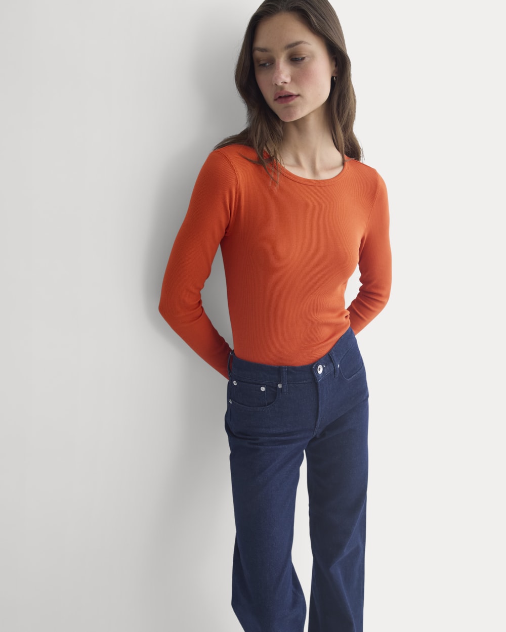 The Luxe Rib Long-Sleeve Crew | Rust