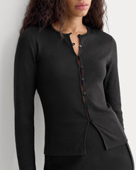 Luxe Rib Button-Up Top | Black