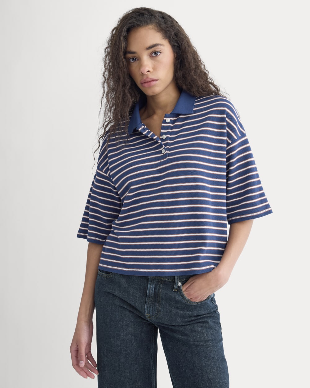 Pique Boxy Polo | Estate Blue/Henna/Gardenia