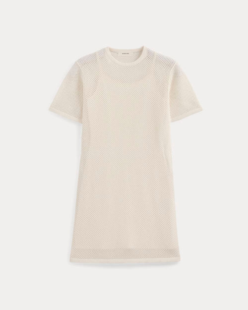 Mesh-Knit Short-Sleeve Dress | Bone