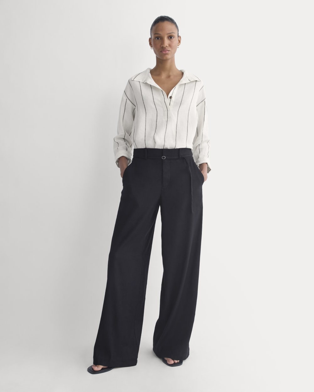 Popover Shirt in Linen | Gardenia/Meteorite