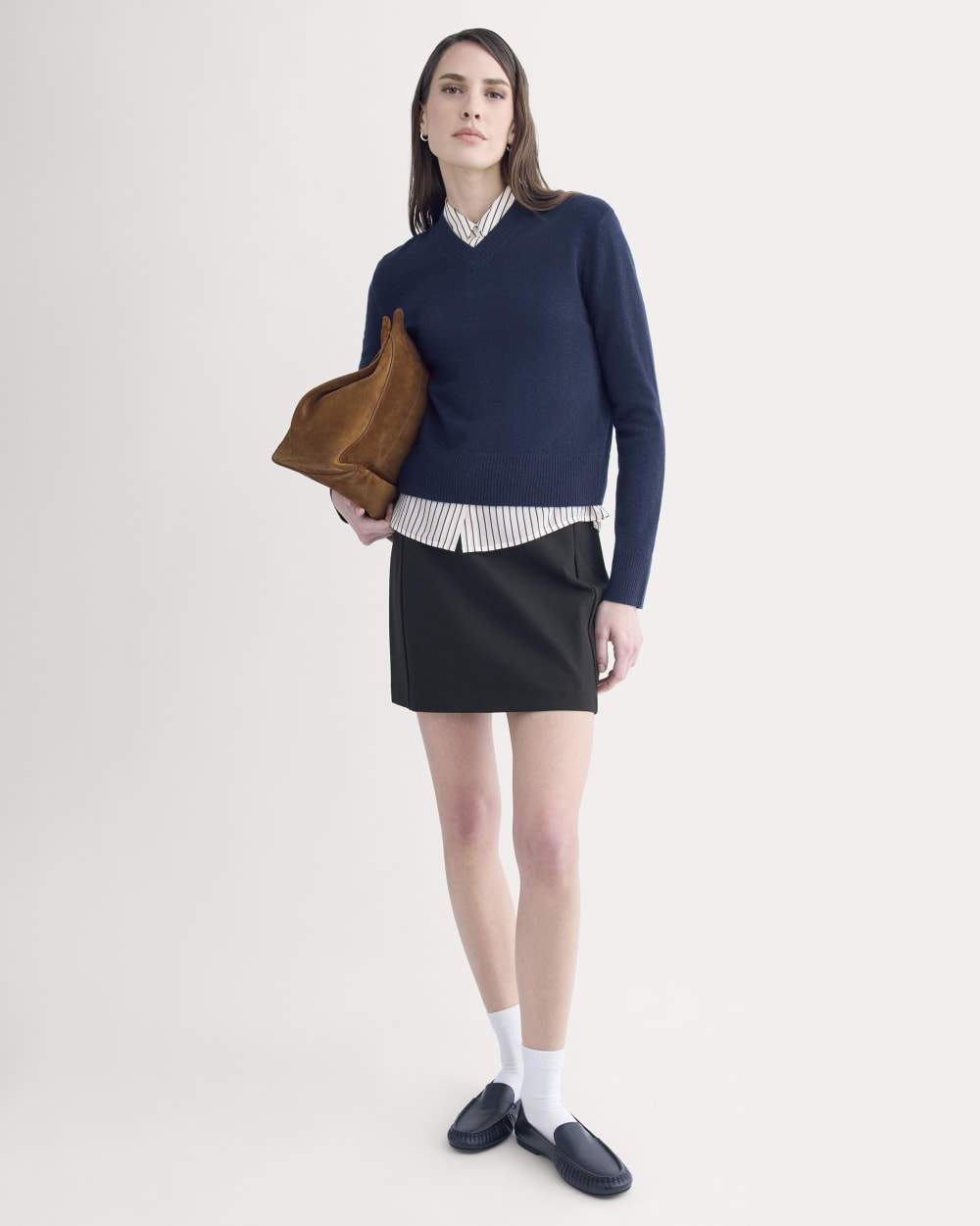 Cashmere Cropped High-V Sweater | Navy