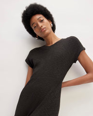 The Rib-Knit Cap-Sleeve Midi Dress | Black