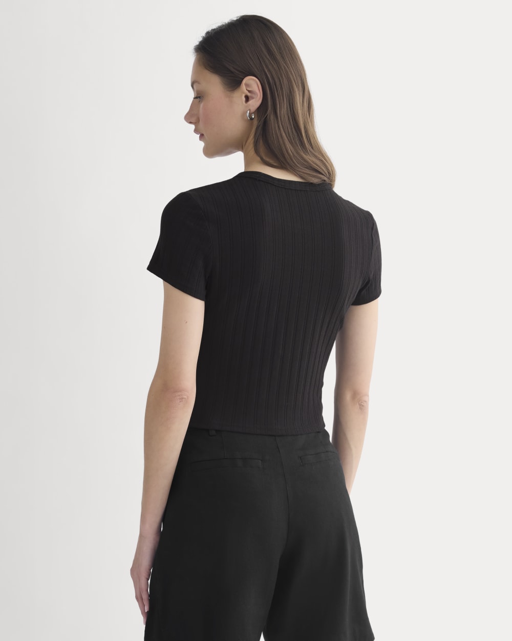 Cropped Crew in Pointelle | Black