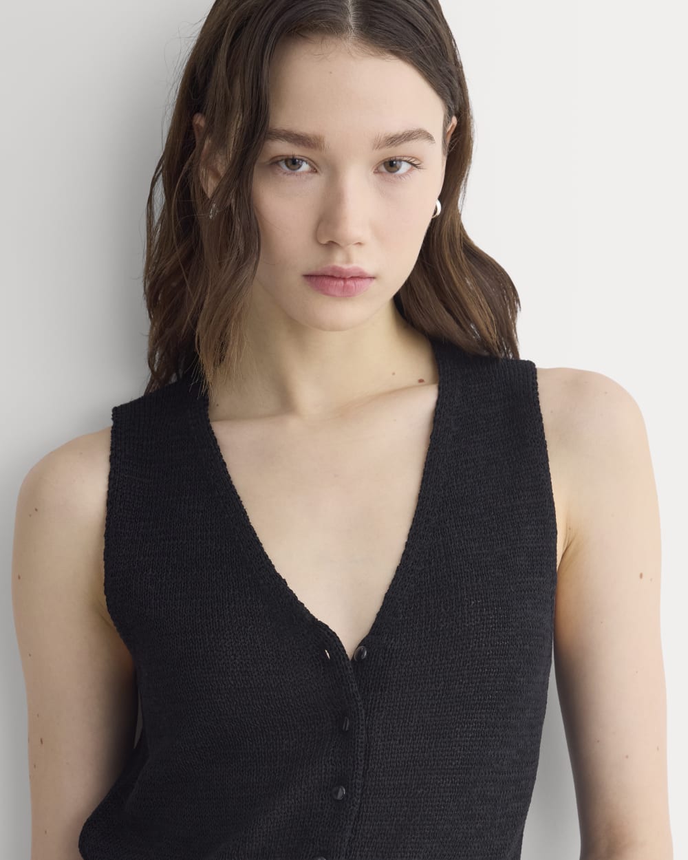 Button-Front Tank in Tape Yarn | Black