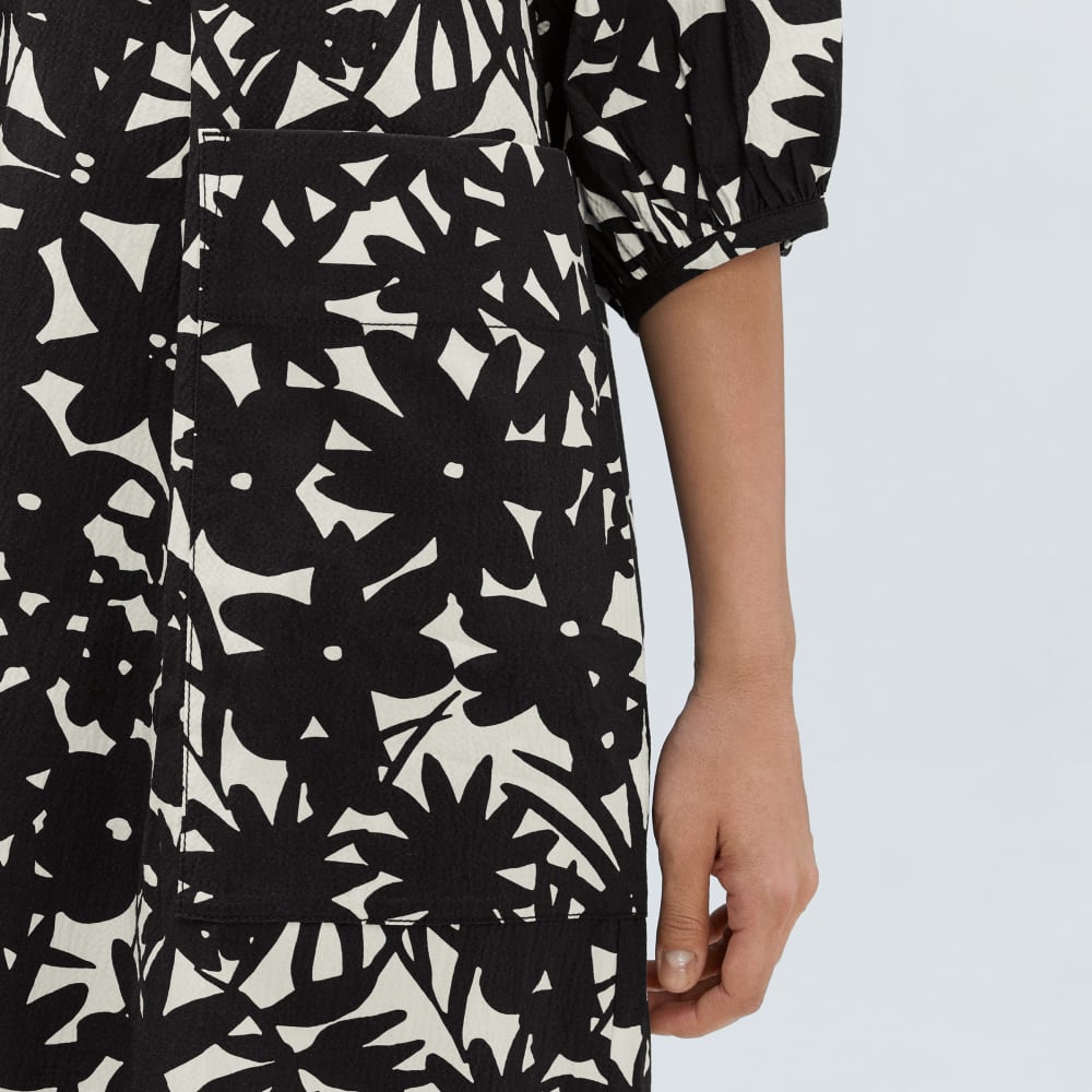 The Seersucker Puff Sleeve Dress | Black / Canvas Floral