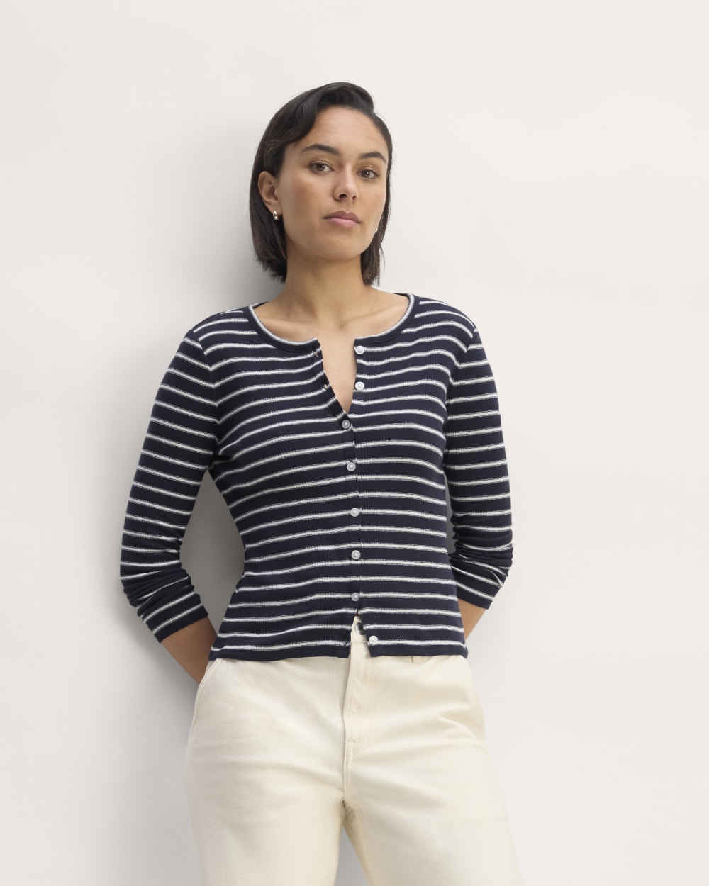 The Vintage Rib Cardigan | Navy / Bone