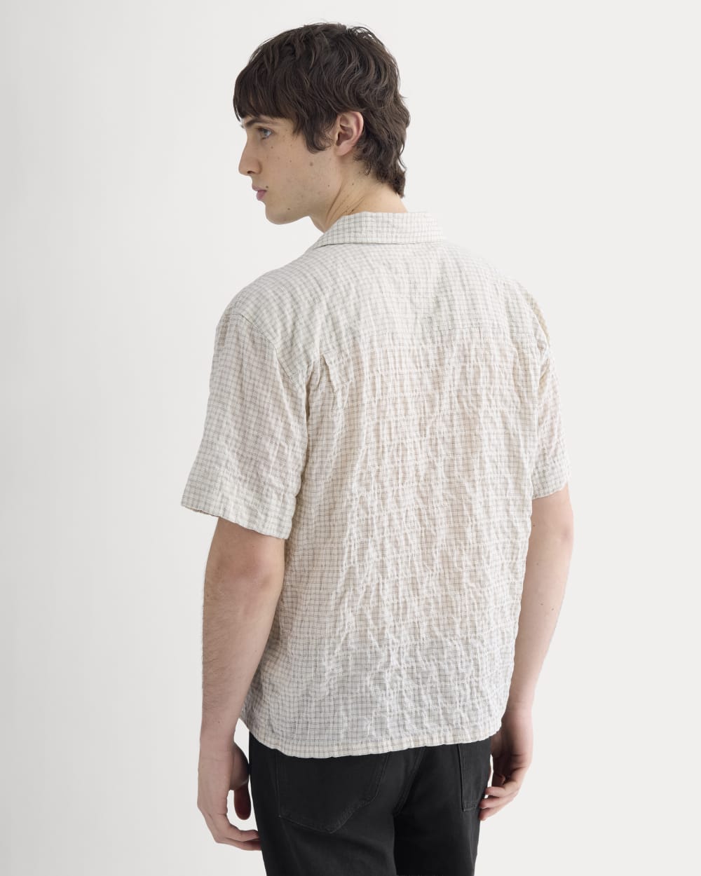 Textured Voile Resort Shirt | Natural Plaid