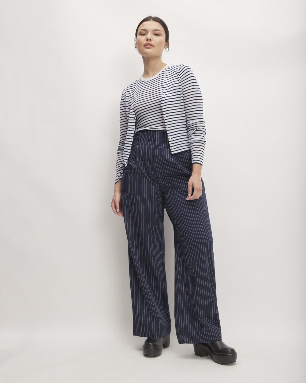 The Cardigan in Ultrasoft Merino | Bone/Navy