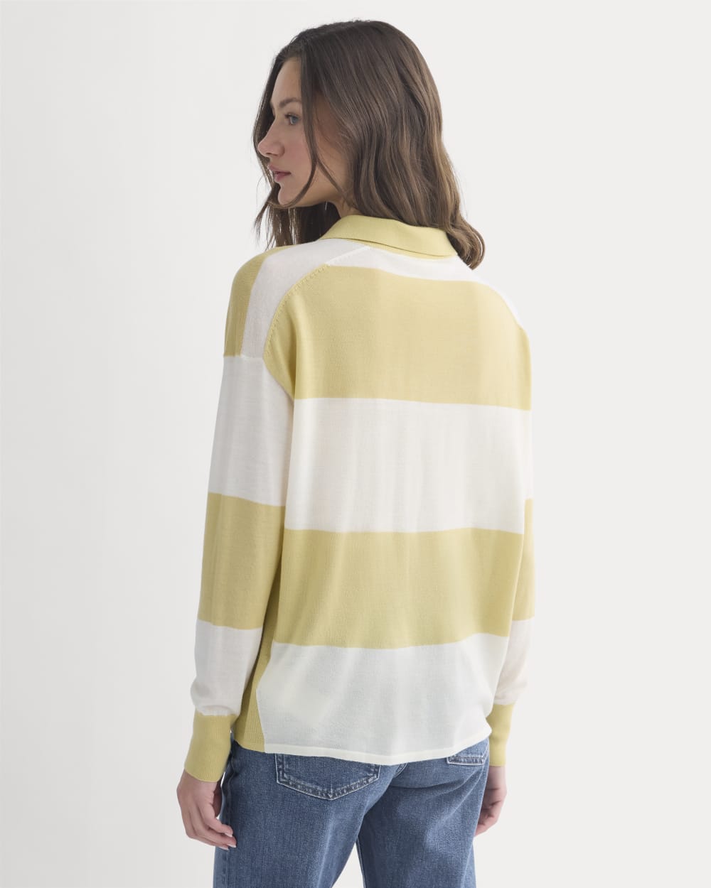Oversized Polo in Ultrafine Merino | Double Cream / Bone Rugby Stripe