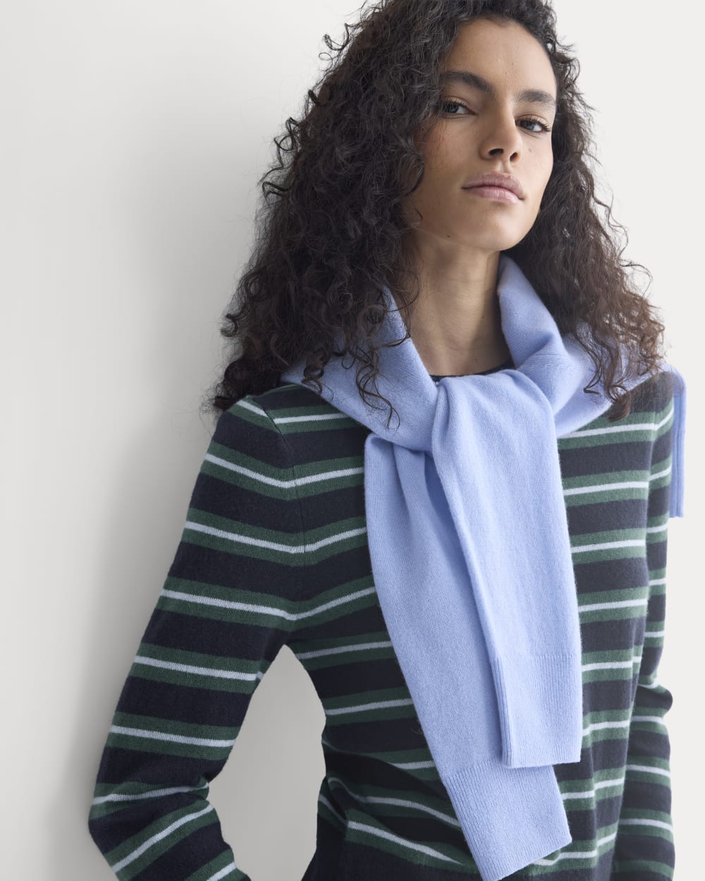 Cashmere Slim Crew Sweater | Hunter Green/Open Air Blue