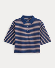 Pique Boxy Polo | Estate Blue/Henna/Gardenia
