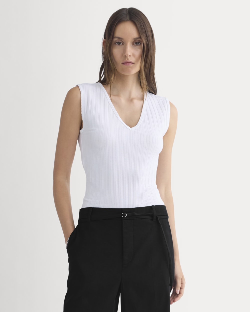 V-Neck Tank in Pointelle | White