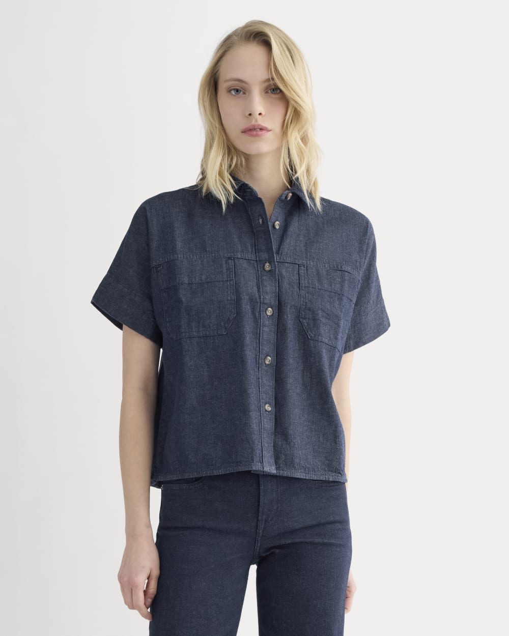 Cropped Boxy Denim Shirt | Dark Indigo Rinse