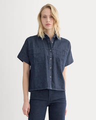 Cropped Boxy Denim Shirt | Dark Indigo Rinse