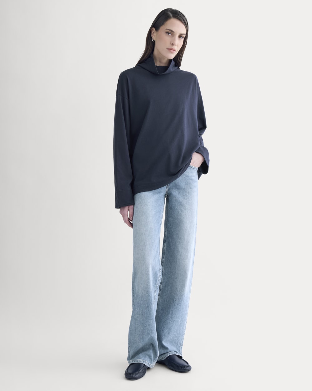 Slouchy Turtleneck In Essential Cotton | Deep Navy