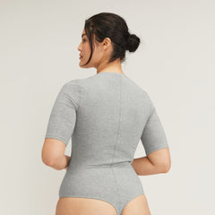 The Short-Sleeve Crew Neck Bodysuit | Heathered Grey | Thong