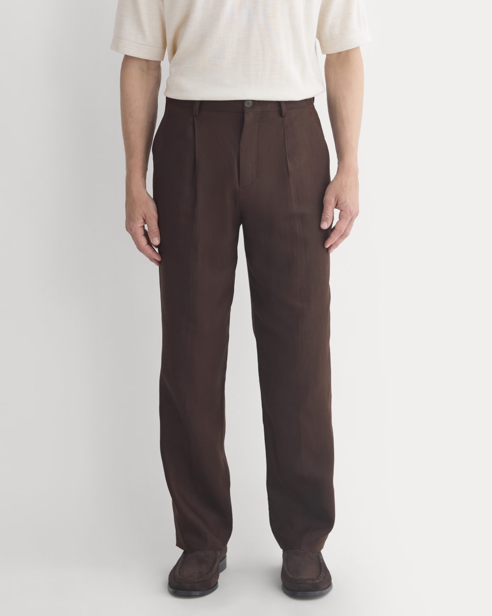 Soyeux Linen Pleated Trouser | Dark Brown