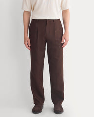 Soyeux Linen Pleated Trouser | Dark Brown