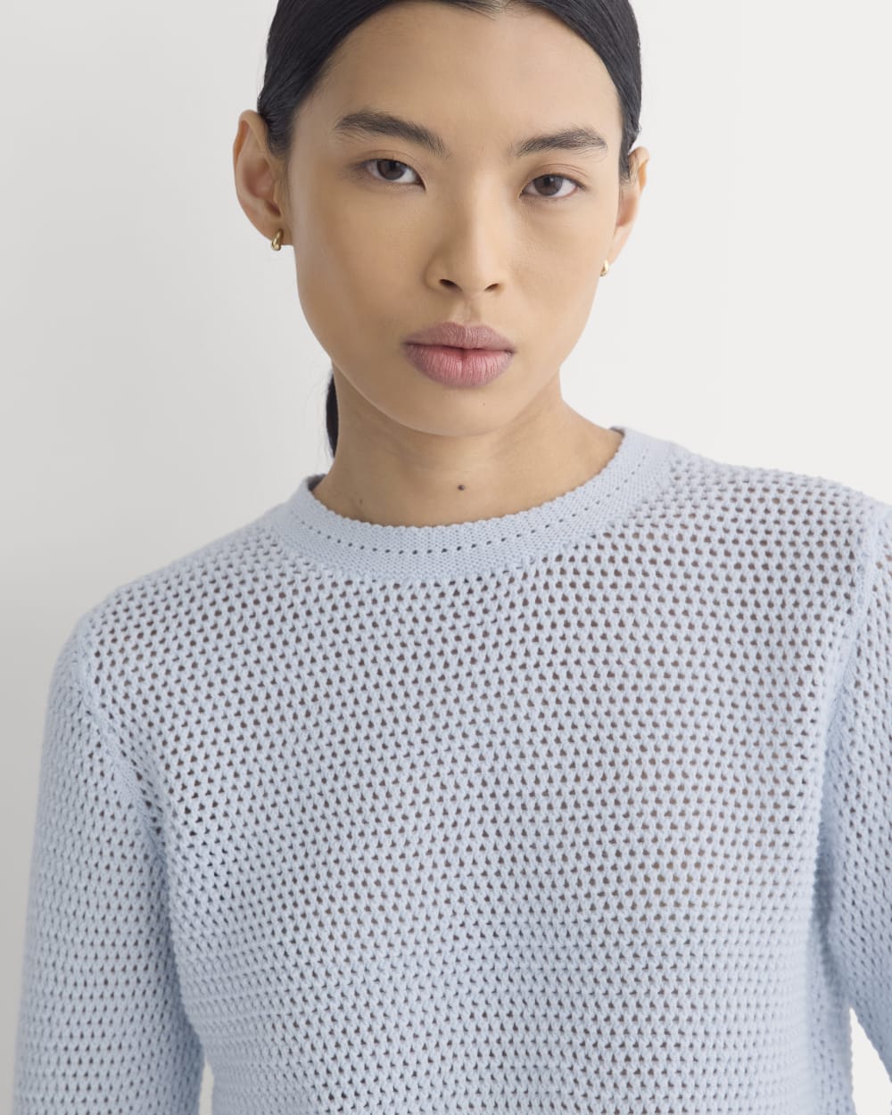 Open Knit Long-Sleeve Crew in Everyday Cotton | Skywriting