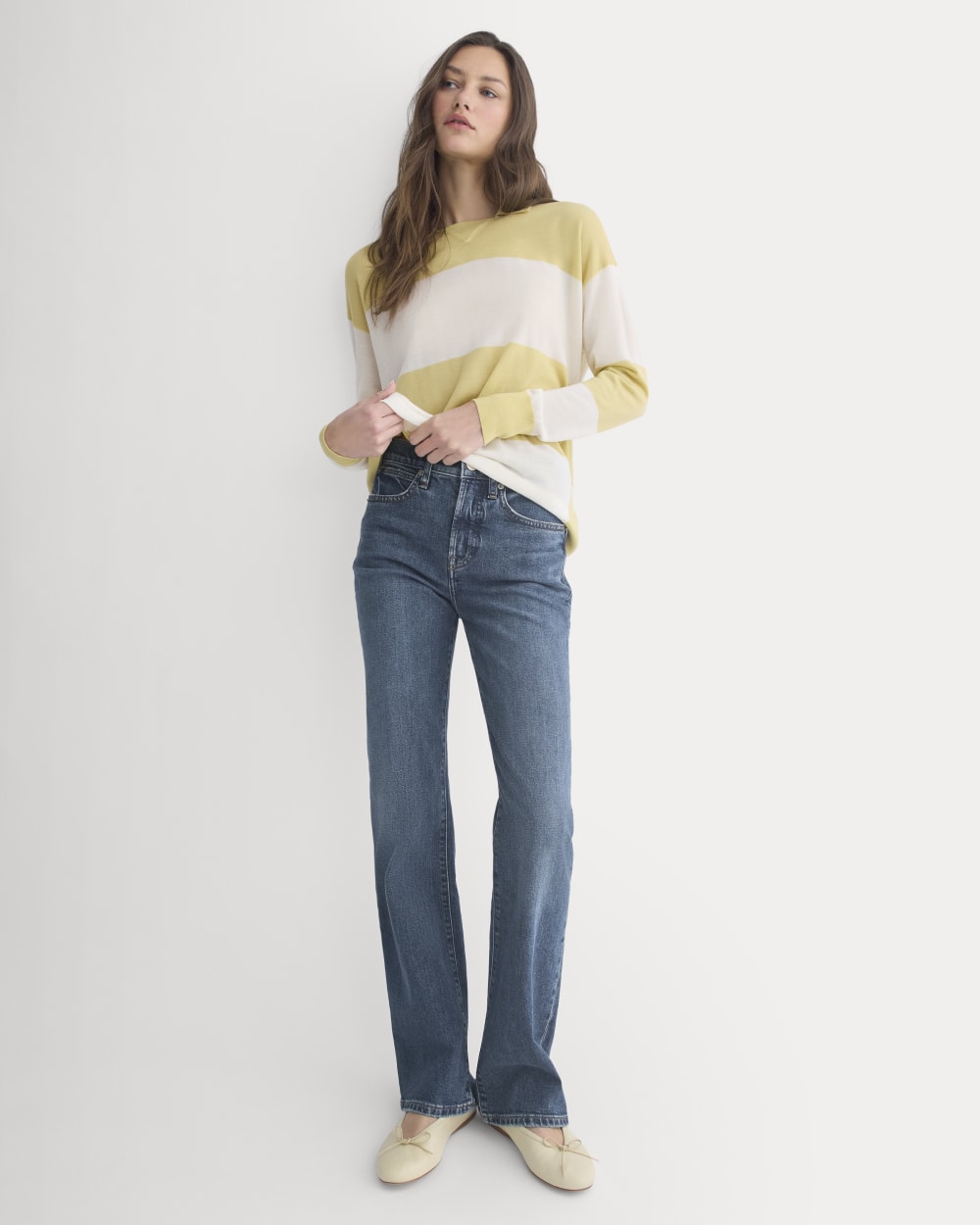 Oversized Polo in Ultrafine Merino | Double Cream / Bone Rugby Stripe