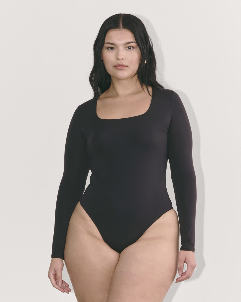 The Long-Sleeve Supima® Square-Neck Bodysuit | Black | Thong