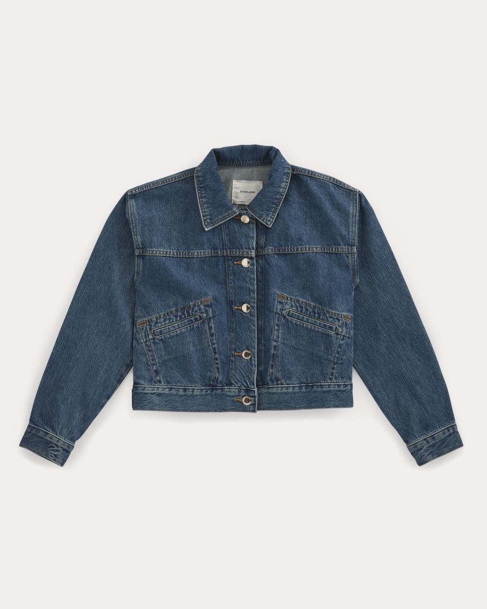 Cropped Trucker Jacket in Denim | Mid Indigo