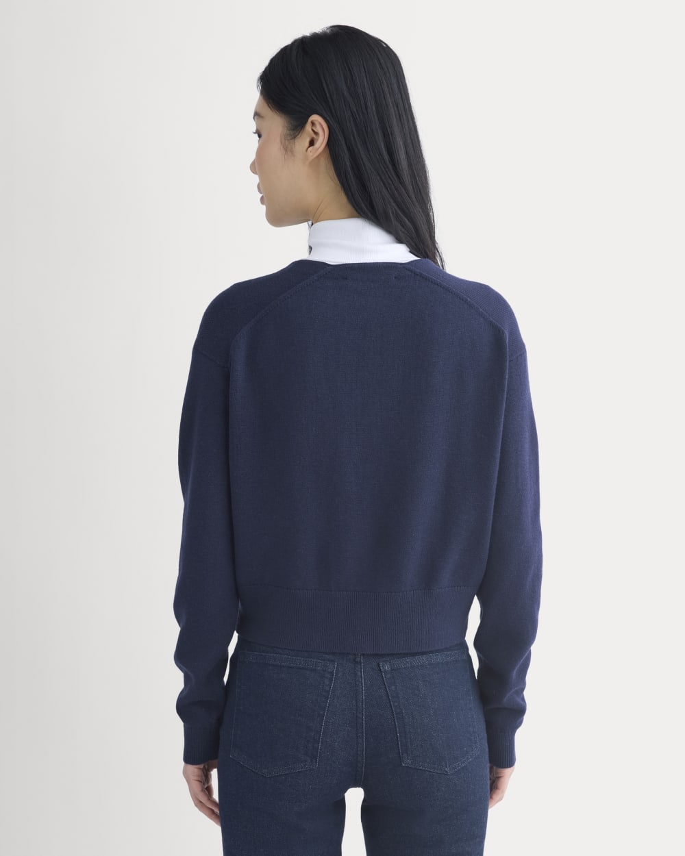 Deep V-Neck Cardigan in Cotton Merino | Navy