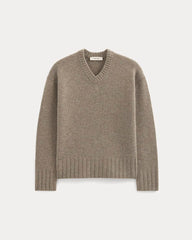 V-Neck Sweater in Extrafine Luxe Merino | Heather Soft Taupe