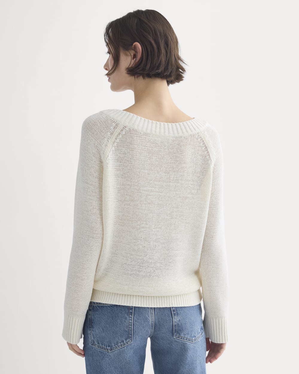 Wide-Neck Crew Sweater in Tape Yarn | Bone