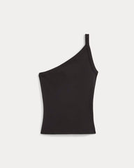 RetroSoft Cotton One-Shoulder Tank | Black