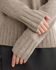 V-Neck Sweater in Extrafine Luxe Merino | Heather Soft Taupe