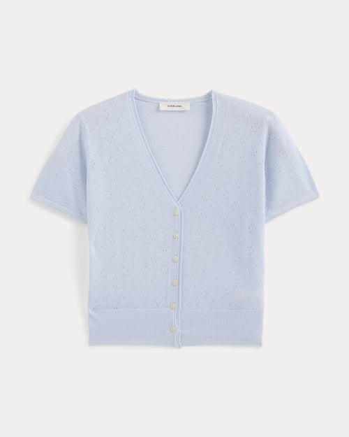 Lace Trim Cardigan in Fine Linen | Skywriting