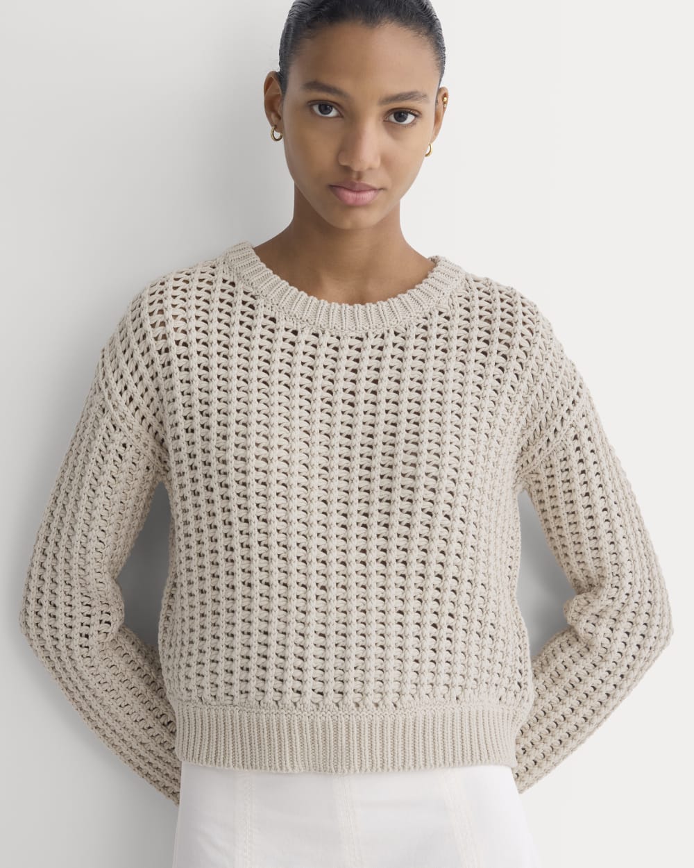 Open-Knit Crew in Elevated Cotton | Peyote