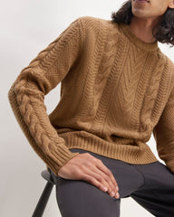 The Felted Merino Cable-Knit Crew | Deep Camel