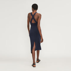 The Ribbed Cotton Cross-Back Dress | Navy