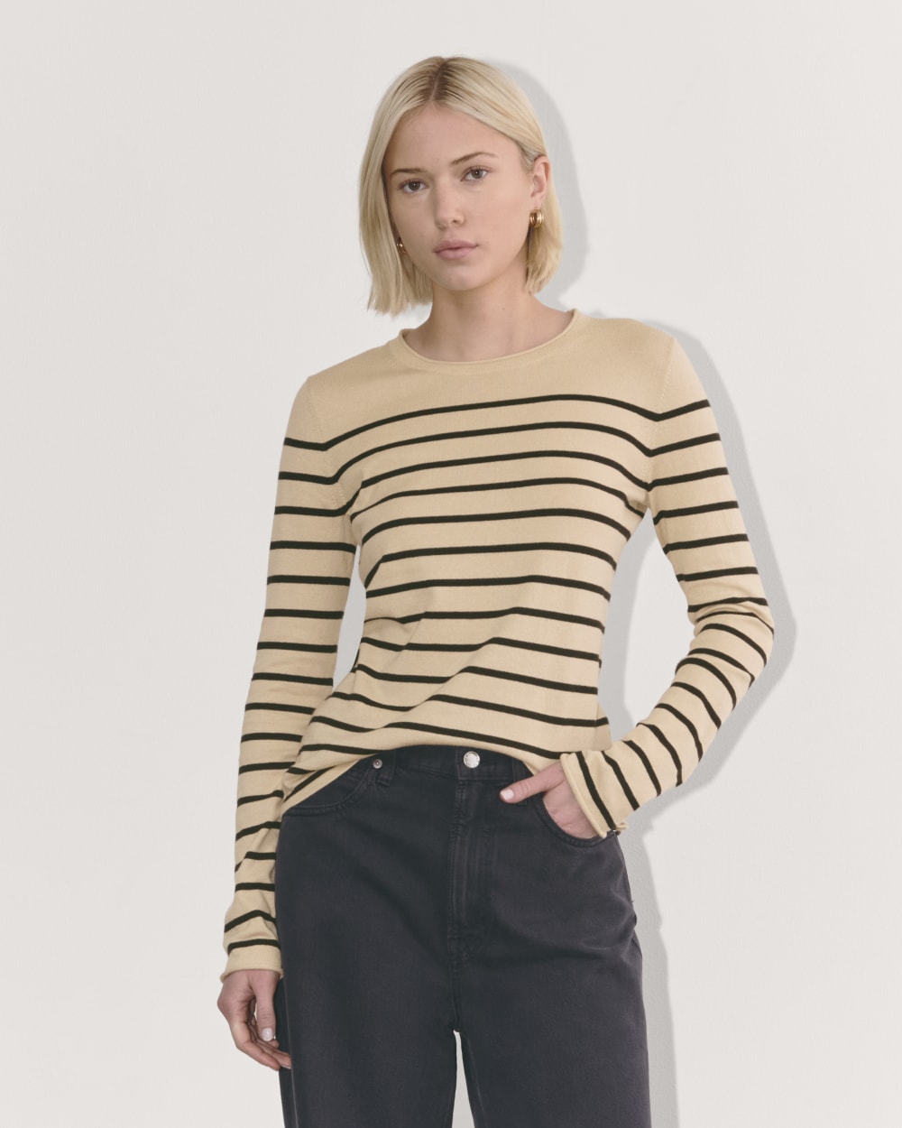 The Crew in Cotton Cashmere | Powder / Black