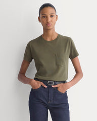 The Box-Cut Tee in Essential Cotton | Olive Night | Pocket